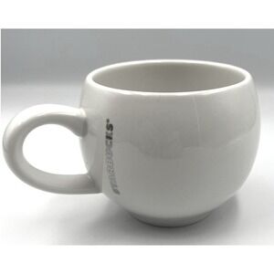 Starbucks White Ceramic Round Barrel Coffee Mug Silver Logo 2014